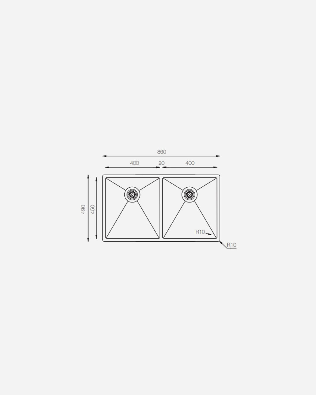 AVG 2 Bowl Sink – 860×490mm, Stainless Steel (Square Bowls)