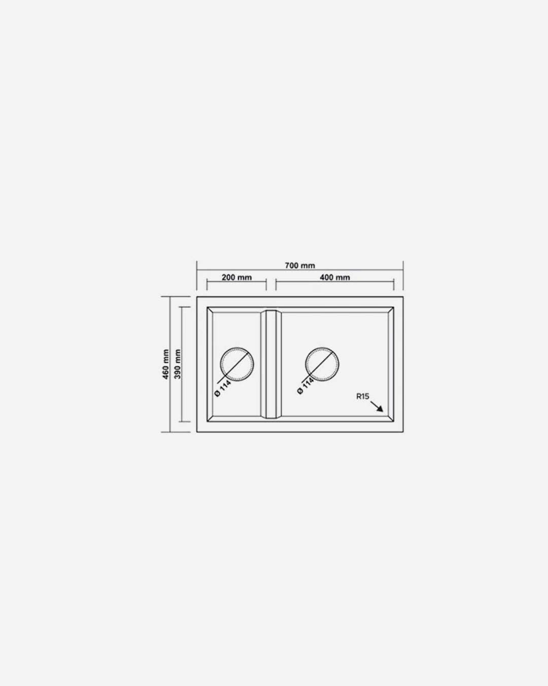 Granitek Sink - 2 Bowls, 700 × 460 mm
