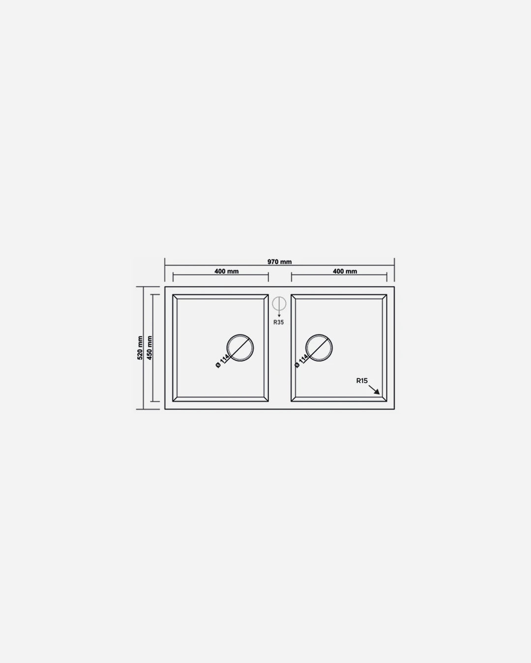 Granitek Sink – 2 Bowls, 970×520 mm, White