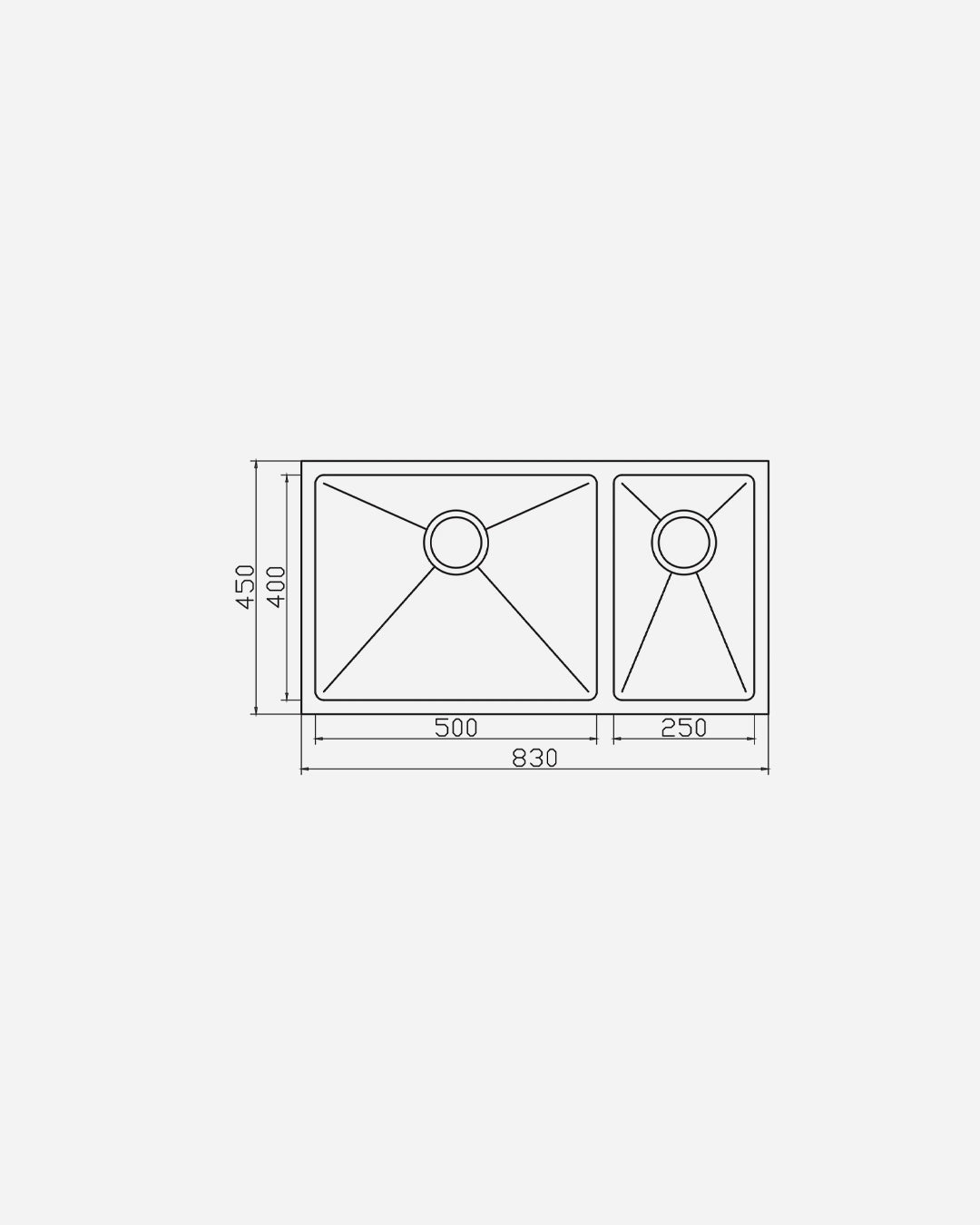 AVG Handmade Stainless Steel Sink – 2 Bowls, 830 × 450 mm