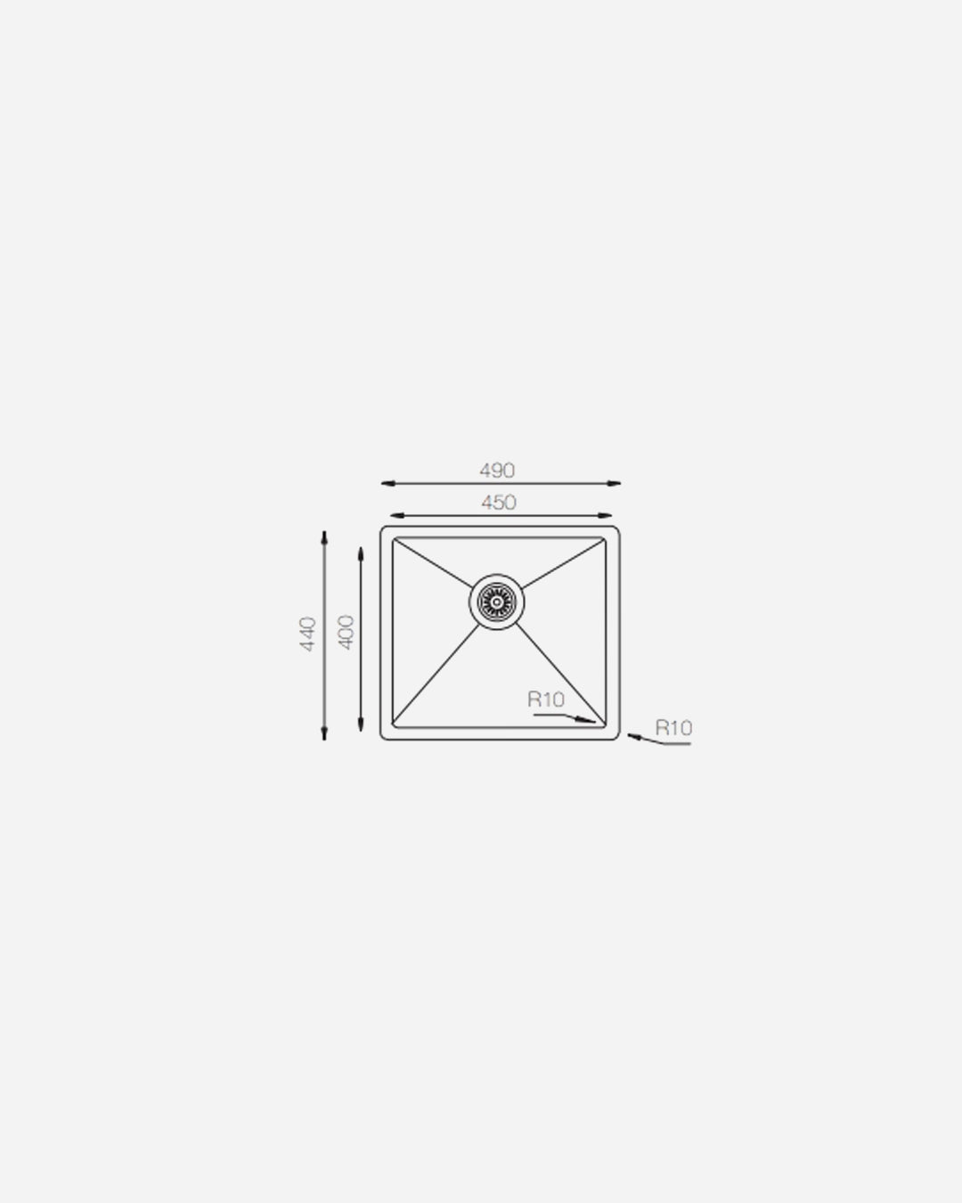 Stainless Steel Sink 1 Square Bowl 490×440